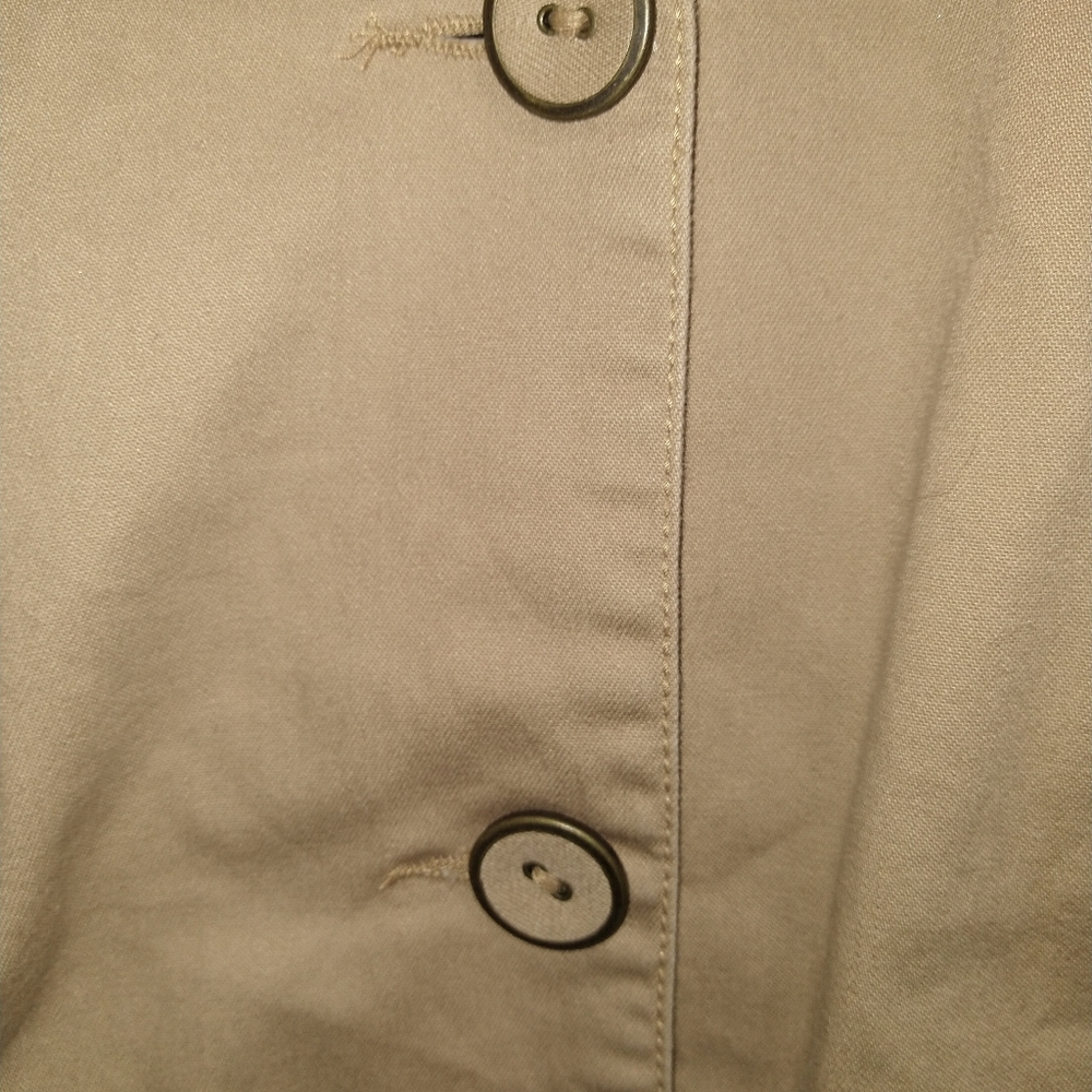 Motto tan / beige trench length jacket sweater sleeves buckle cuffs large button - Picture 4 of 6